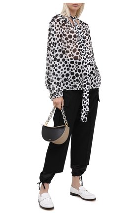 Женская блузка MSGM черно-белого цвета, арт. 2941MDM12Y 207687 | Фото 2 (Материал внешний: Синтетический материал; Рукава: Длинные; Длина (для топов): Стандартные; Женское Кросс-КТ: Блуза-одежда; Принт: С принтом)