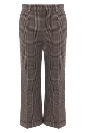 Женские шерстяные брюки SAINT LAURENT серого цвета по цене 96050 руб., арт. 635947/Y5B64 | Фото 1 Женские шерстяные брюки SAINT LAURENT серого цвета, арт. 635947/Y5B64 | Фото 1 (Материал подклада: Шелк; Материал внешний: Шерсть; Женское Кросс-КТ: Брюки-одежда; Силуэт Ж (брюки и джинсы): Широкие; Стили: Кэжуэл; Длина (брюки, джинсы): Укороченные)