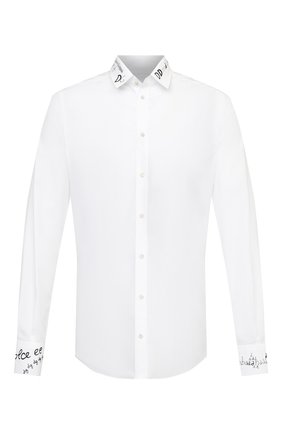 Мужская хлопковая сорочка DOLCE & GABBANA белого цвета по цене 47250 руб., арт. G5EJ0T/GE046 | Фото 1 Мужская хлопковая сорочка DOLCE & GABBANA белого цвета, арт. G5EJ0T/GE046 | Фото 1 (Длина (для топов): Стандартные; Рукава: Длинные; Материал внешний: Хлопок; Мужское Кросс-КТ: Сорочка-одежда; Принт: С принтом; Манжеты: На пуговицах; Воротник: Кент; Случай: Вечерний; Стили: Классический)