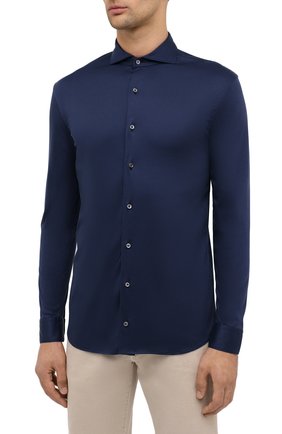 Мужская хлопковая рубашка VAN LAACK синего цвета, арт. M-PER-LSF/180031 | Фото 3 (Манжеты: На пуговицах; Рукава: Длинные; Воротник: Акула; Случай: Повседневный; Длина (для топов): Стандартные; Материал внешний: Хлопок; Принт: Однотонные; Мужское Кросс-КТ: Рубашка-одежда; Стили: Кэжуэл)