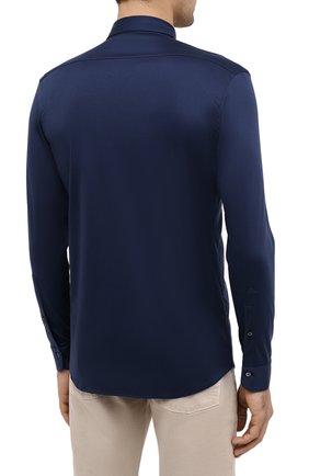 Мужская хлопковая рубашка VAN LAACK синего цвета, арт. M-PER-LSF/180031 | Фото 4 (Манжеты: На пуговицах; Рукава: Длинные; Воротник: Акула; Случай: Повседневный; Длина (для топов): Стандартные; Материал внешний: Хлопок; Принт: Однотонные; Мужское Кросс-КТ: Рубашка-одежда; Стили: Кэжуэл)