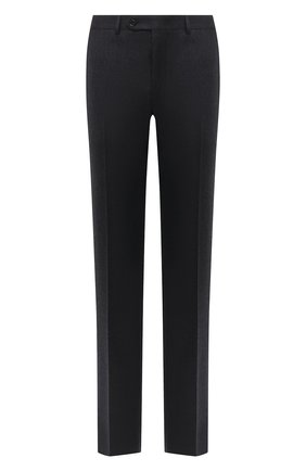 Мужские шерстяные брюки CANALI темно-серого цвета, арт. 71012/AN00019 | Фото 1 (Материал подклада: Вискоза; Длина (брюки, джинсы): Стандартные; Материал внешний: Шерсть; Случай: Формальный; Стили: Классический)