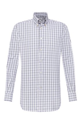 Мужская хлопковая сорочка KITON синего цвета по цене 62200 руб., арт. UCIH0743522 | Фото 1 Мужская хлопковая сорочка KITON синего цвета, арт. UCIH0743522 | Фото 1 (Материал внешний: Хлопок; Рукава: Длинные; Длина (для топов): Стандартные; Случай: Формальный; Стили: Кэжуэл; Принт: Клетка; Мужское Кросс-КТ: Сорочка-одежда; Манжеты: На пуговицах; Воротник: Button down; Региональные ограничения белый список (Axapta Mercury): RU)