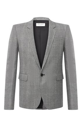 Мужской шерстяной пиджак SAINT LAURENT серого цвета по цене 209500 руб., арт. 600331/Y1B54 | Фото 1 Мужской шерстяной пиджак SAINT LAURENT серого цвета, арт. 600331/Y1B54 | Фото 1 (Материал подклада: Шелк; Материал внешний: Шерсть; Рукава: Длинные; Длина (для топов): Стандартные; Случай: Повседневный; Пиджаки М: Прямой; 1-2-бортные: Однобортные; Стили: Кэжуэл)