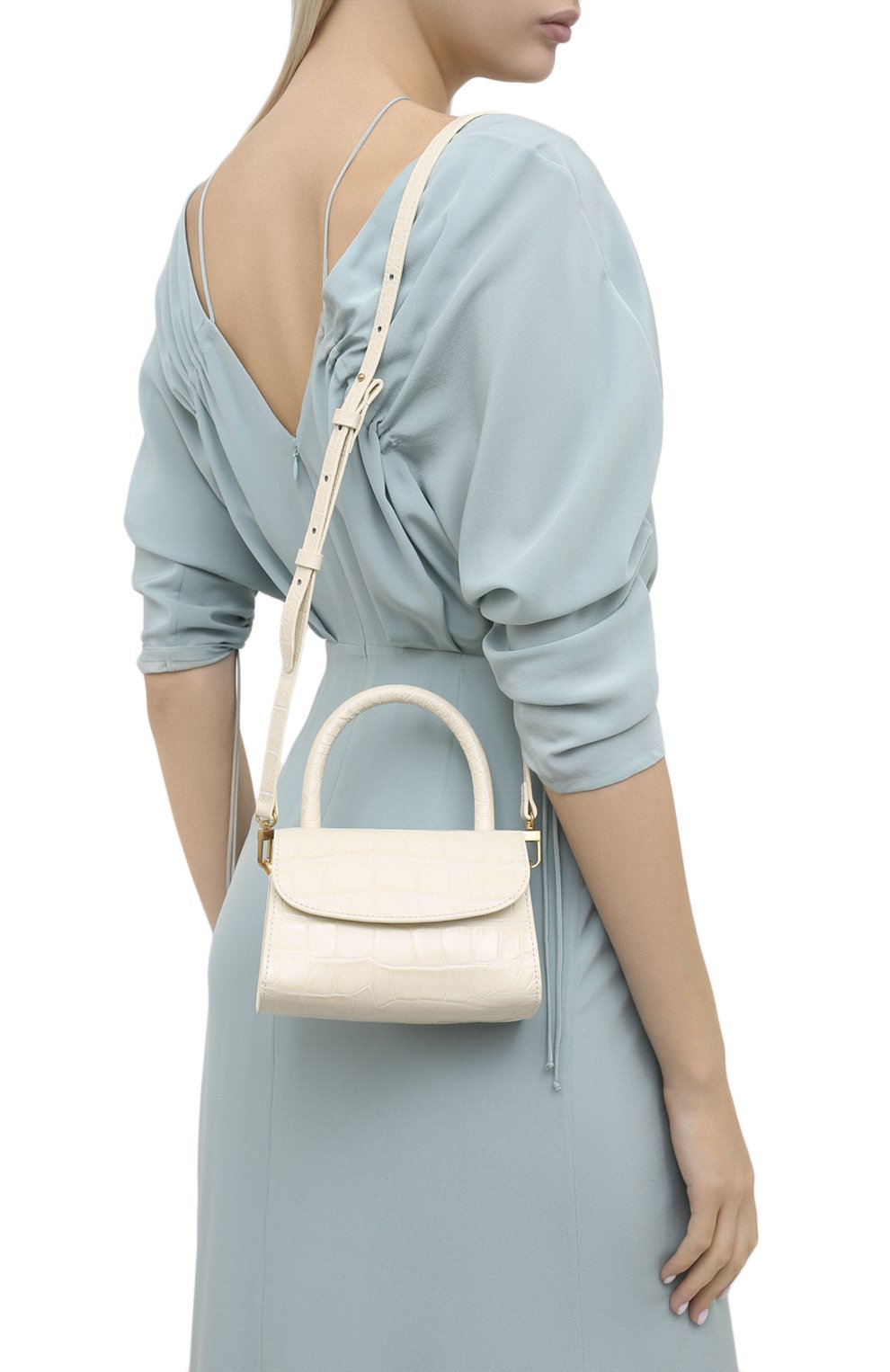 Женская сумка mini BY FAR кремвого цвета, арт. 19PFMINACEDSMA | Фото 5 (Сумки-технические: Сумки top-handle; Материал: Натуральная кожа; Размер: mini; Ремень/цепочка: На ремешке)