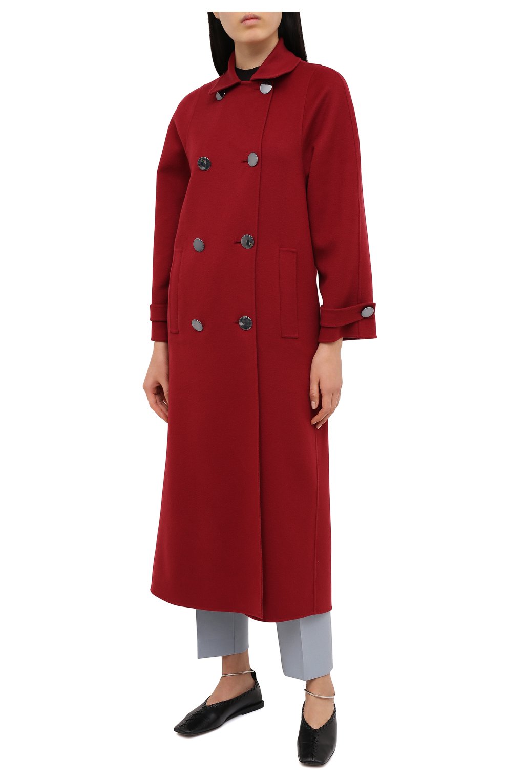 Женское кашемировое пальто GIORGIO ARMANI красного цвета, арт. 0WH0L04W/T00B2 | Фото 2 (Материал внешний: Шерсть, Кашемир; Рукава: Длинные; Длина (верхняя одежда): Длинные; 1-2-бортные: Двубортные)