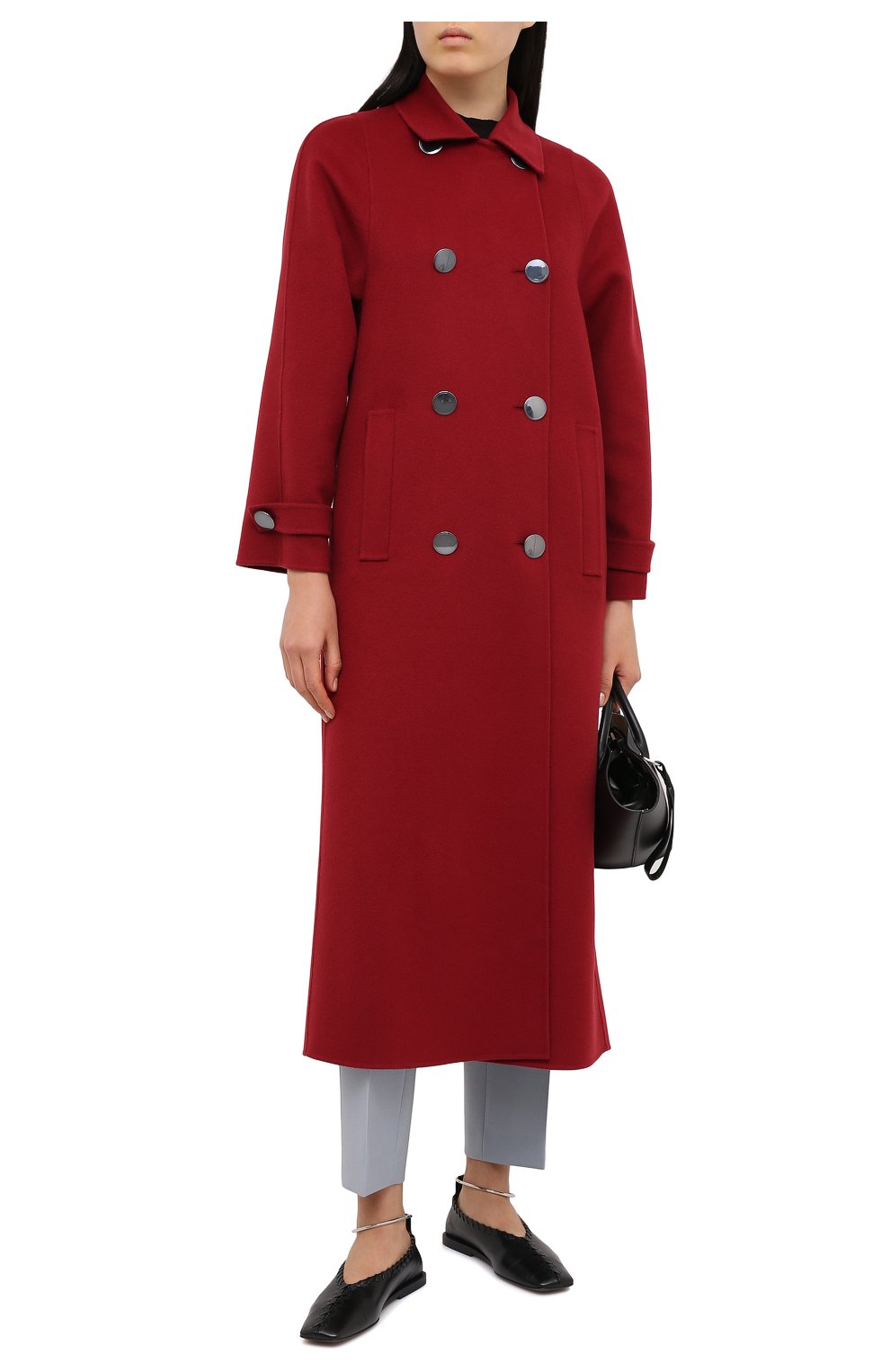 Женское кашемировое пальто GIORGIO ARMANI красного цвета, арт. 0WH0L04W/T00B2 | Фото 4 (Материал внешний: Шерсть, Кашемир; Рукава: Длинные; Длина (верхняя одежда): Длинные; 1-2-бортные: Двубортные)