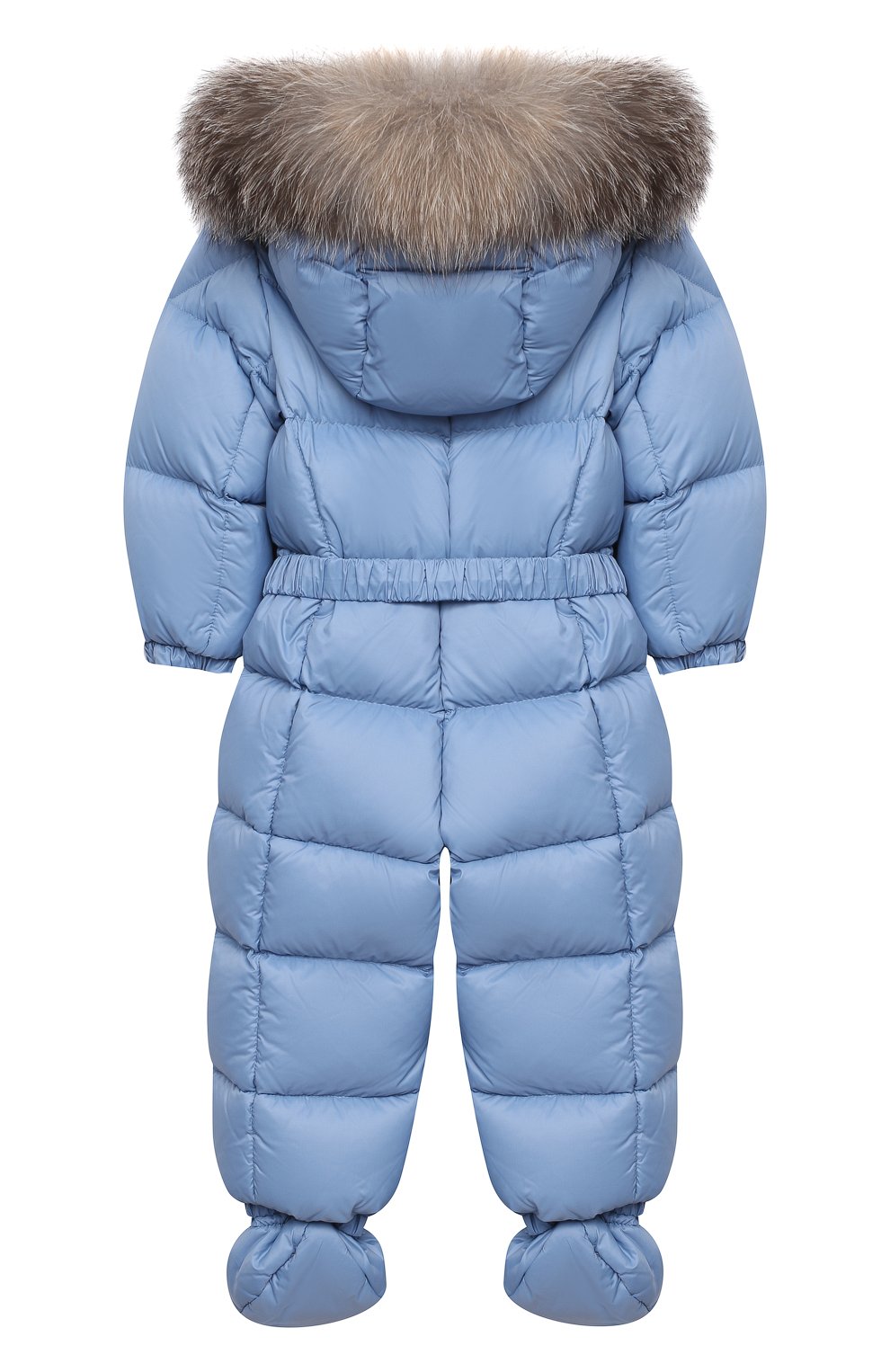 Детского пуховый комбинезон с пинетками MONCLER голубого цвета по цене 48400 руб., арт. F2-951-1G506-02-53079/3M-18M | Фото 2 Детского пуховый комбинезон с пинетками MONCLER голубого цвета, арт. F2-951-1G506-02-53079/3M-18M | Фото 2
