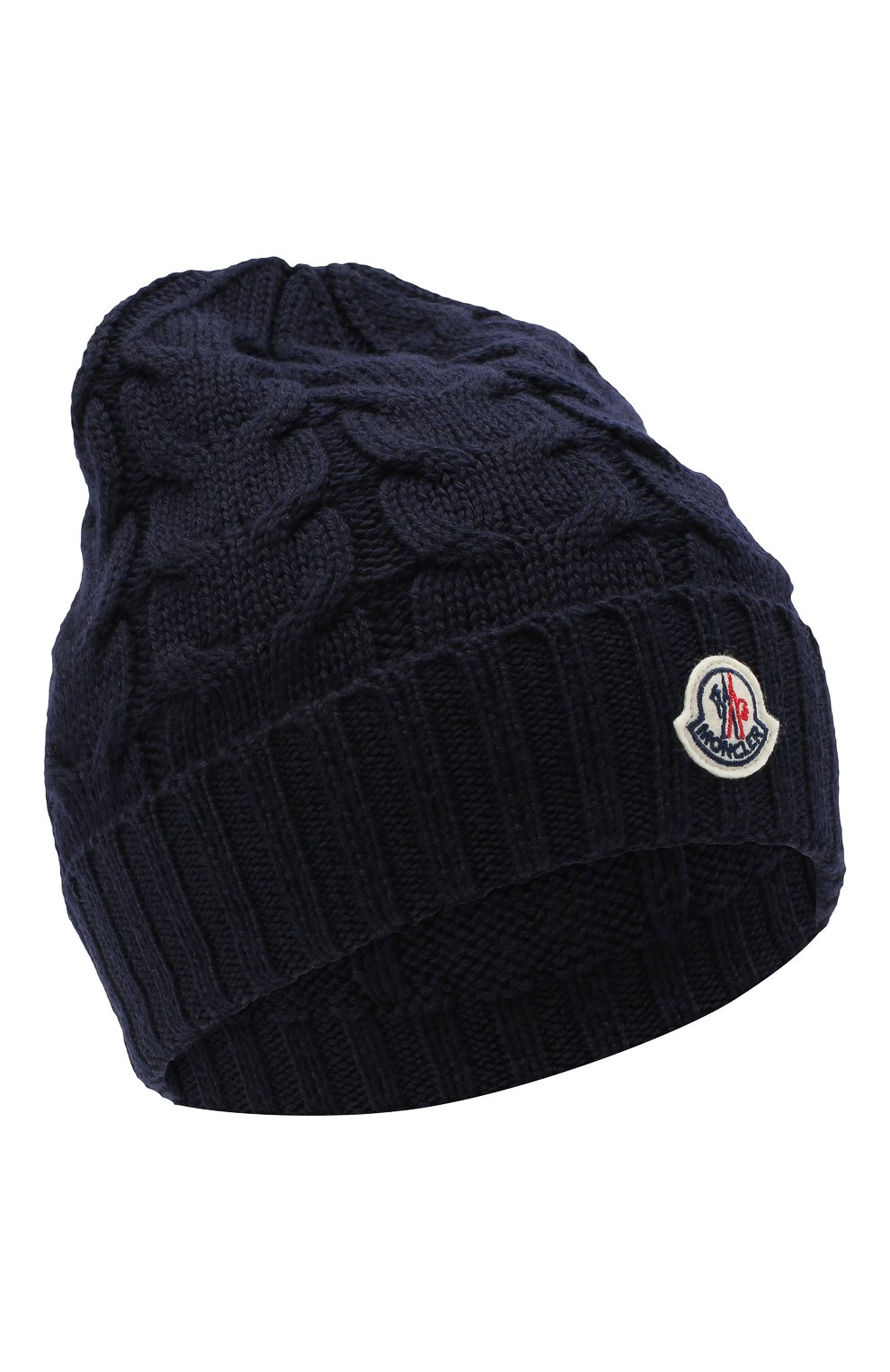Детского шерстяная шапка MONCLER темно-синего цвета, арт. F2-954-3B715-20-04S02 | Фото 1 (Материал: Шерсть)