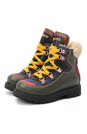 Детские кожаные ботинки DSQUARED2 хаки цвета по цене 38150 руб., арт. 65191/S0FTY/28-35 | Фото 1 Детские кожаные ботинки DSQUARED2 хаки цвета, арт. 65191/S0FTY/28-35 | Фото 1 (Материал утеплителя: Натуральный мех; Кросс-КТ: хайкеры; Материал внешний: Кожа)