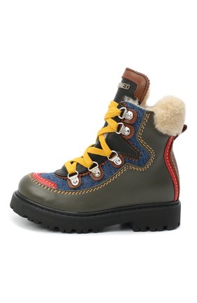 Детские кожаные ботинки DSQUARED2 хаки цвета по цене 38150 руб., арт. 65191/S0FTY/28-35 | Фото 2 Детские кожаные ботинки DSQUARED2 хаки цвета, арт. 65191/S0FTY/28-35 | Фото 2 (Материал утеплителя: Натуральный мех; Кросс-КТ: хайкеры; Материал внешний: Кожа)