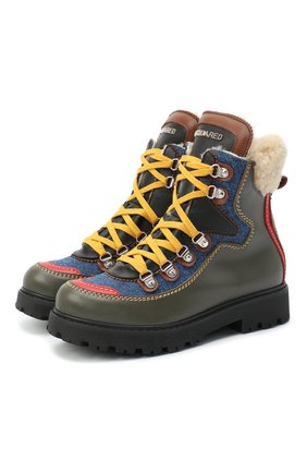 Детские кожаные ботинки DSQUARED2 хаки цвета по цене 41950 руб., арт. 65191/S0FTY/36-41 | Фото 1 Детские кожаные ботинки DSQUARED2 хаки цвета, арт. 65191/S0FTY/36-41 | Фото 1 (Материал утеплителя: Натуральный мех; Кросс-КТ: хайкеры; Материал внешний: Кожа; Длина стельки: 23, 24, 24,6, 25,3, 26)