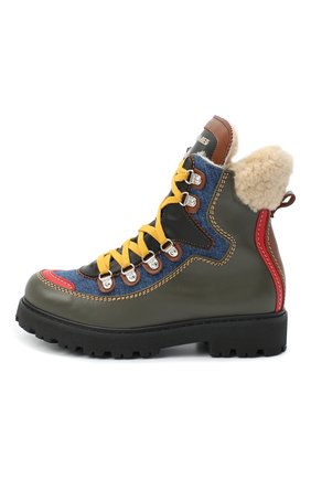 Детские кожаные ботинки DSQUARED2 хаки цвета по цене 41950 руб., арт. 65191/S0FTY/36-41 | Фото 2 Детские кожаные ботинки DSQUARED2 хаки цвета, арт. 65191/S0FTY/36-41 | Фото 2 (Материал утеплителя: Натуральный мех; Кросс-КТ: хайкеры; Материал внешний: Кожа; Длина стельки: 23, 24, 24,6, 25,3, 26)
