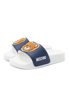 Детский шлепанцы MOSCHINO синего цвета по цене 7300 руб., арт. 65781/PVC/18-27 | Фото 1 Детский шлепанцы MOSCHINO синего цвета, арт. 65781/PVC/18-27 | Фото 1