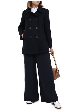 Женское шерстяное пальто EMPORIO ARMANI синего цвета по цене 114000 руб., арт. 0NB50T/02650 | Фото 2 Женское шерстяное пальто EMPORIO ARMANI синего цвета, арт. 0NB50T/02650 | Фото 2