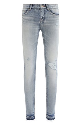 Женские джинсы SAINT LAURENT голубого цвета по цене 66250 руб., арт. 631263/Y372Z | Фото 1 Женские джинсы SAINT LAURENT голубого цвета, арт. 631263/Y372Z | Фото 1 (Длина (брюки, джинсы): Удлиненные; Материал внешний: Хлопок; Силуэт Ж (брюки и джинсы): Узкие; Кросс-КТ: Деним; Детали: Потертости; Стили: Гранж)