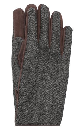 Мужские комбинированные перчатки BRIONI серого цвета, арт. 05SM0L/09736 | Фото 1 (Мужское Кросс-КТ: Кожа и замша)