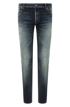 Мужские джинсы BALMAIN синего цвета, арт. UH15291/Z008 | Фото 1 (Материал внешний: Хлопок, Деним; Длина (брюки, джинсы): Стандартные; Силуэт М (брюки): Прямые; Стили: Гранж; Детали: Потертости; Кросс-КТ: Деним)