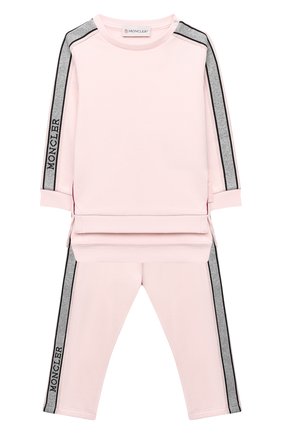 Детский комплект из свитшота и брюк MONCLER светло-розового цвета по цене 28600 руб., арт. F2-951-8M726-10-809EH | Фото 1 Детский комплект из свитшота и брюк MONCLER светло-розового цвета, арт. F2-951-8M726-10-809EH | Фото 1 (Материал внешний: Хлопок; Рукава: Длинные; Региональные ограничения белый список (Axapta Mercury): RU; Ростовка одежда: 12 мес | 80 см, 18 мес | 86 см, 24 мес | 92 см, 36 мес | 98 см, 6 мес | 68 см, 9 мес | 74 см)