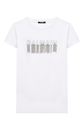 Детская хлопковая футболка BALMAIN белого цвета по цене 18150 руб., арт. 6N8061/NC610/4-10 | Фото 1 Детская хлопковая футболка BALMAIN белого цвета, арт. 6N8061/NC610/4-10 | Фото 1