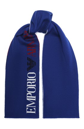 Детский шерстяной шарф EMPORIO ARMANI синего цвета по цене 7380 руб., арт. 404384/0A430 | Фото 1 Детский шерстяной шарф EMPORIO ARMANI синего цвета, арт. 404384/0A430 | Фото 1