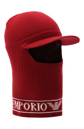 Детского шерстяная шапка-балаклава EMPORIO ARMANI красного цвета по цене 6620 руб., арт. 404616/0A466 | Фото 1 Детского шерстяная шапка-балаклава EMPORIO ARMANI красного цвета, арт. 404616/0A466 | Фото 1