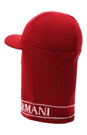 Детского шерстяная шапка-балаклава EMPORIO ARMANI красного цвета по цене 6620 руб., арт. 404616/0A466 | Фото 2 Детского шерстяная шапка-балаклава EMPORIO ARMANI красного цвета, арт. 404616/0A466 | Фото 2