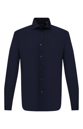 Мужская хлопковая рубашка CORNELIANI темно-синего цвета по цене 28350 руб., арт. 86P012-0811213/00 | Фото 1 Мужская хлопковая рубашка CORNELIANI темно-синего цвета, арт. 86P012-0811213/00 | Фото 1 (Рукава: Длинные; Материал внешний: Хлопок; Длина (для топов): Стандартные; Случай: Повседневный, Формальный; Стили: Классический; Мужское Кросс-КТ: Рубашка-одежда; Принт: Однотонные; Манжеты: На пуговицах; Воротник: Акула)