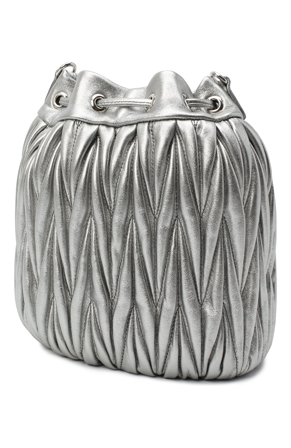 Женская сумка MIU MIU серебряного цвета, арт. 5BE014-N88-F0135-OOO | Фото 3 (Сумки-технические: Сумки через плечо; Материал: Натуральная кожа; Ремень/цепочка: На ремешке; Размер: small)