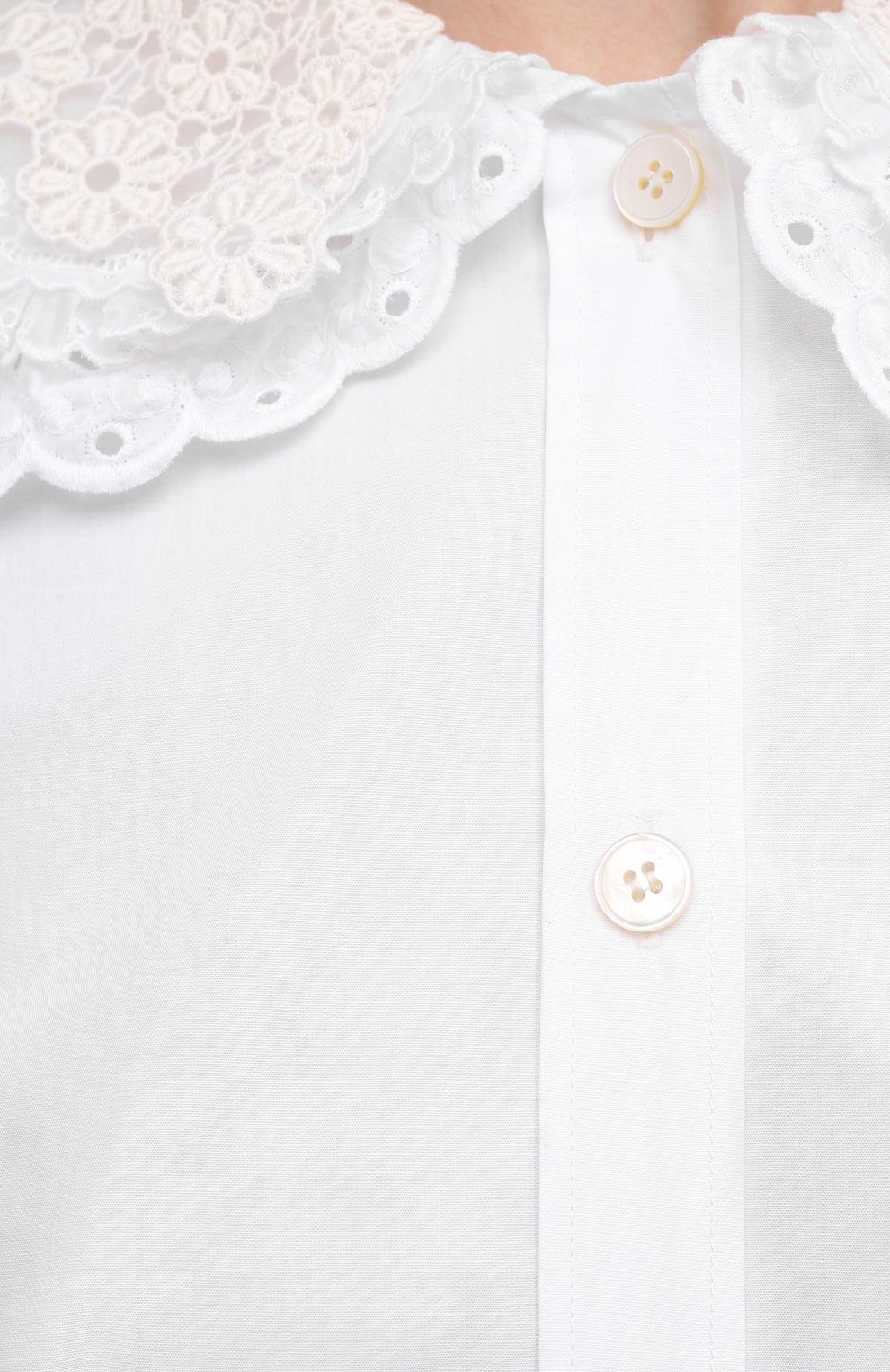 Женская хлопковая блузка MIU MIU белого цвета, арт. MK1479-1AYZ-F0009 | Фото 5 (Рукава: Длинные; Принт: Без принта; Длина (для топов): Стандартные; Материал внешний: Хлопок; Женское Кросс-КТ: Блуза-одежда)