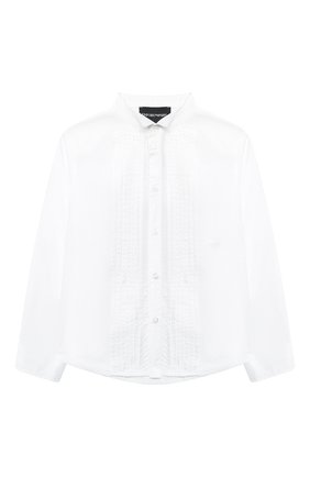 Детская хлопковая рубашка EMPORIO ARMANI белого цвета по цене 11550 руб., арт. 6H4CJ8/4N3GZ | Фото 1 Детская хлопковая рубашка EMPORIO ARMANI белого цвета, арт. 6H4CJ8/4N3GZ | Фото 1