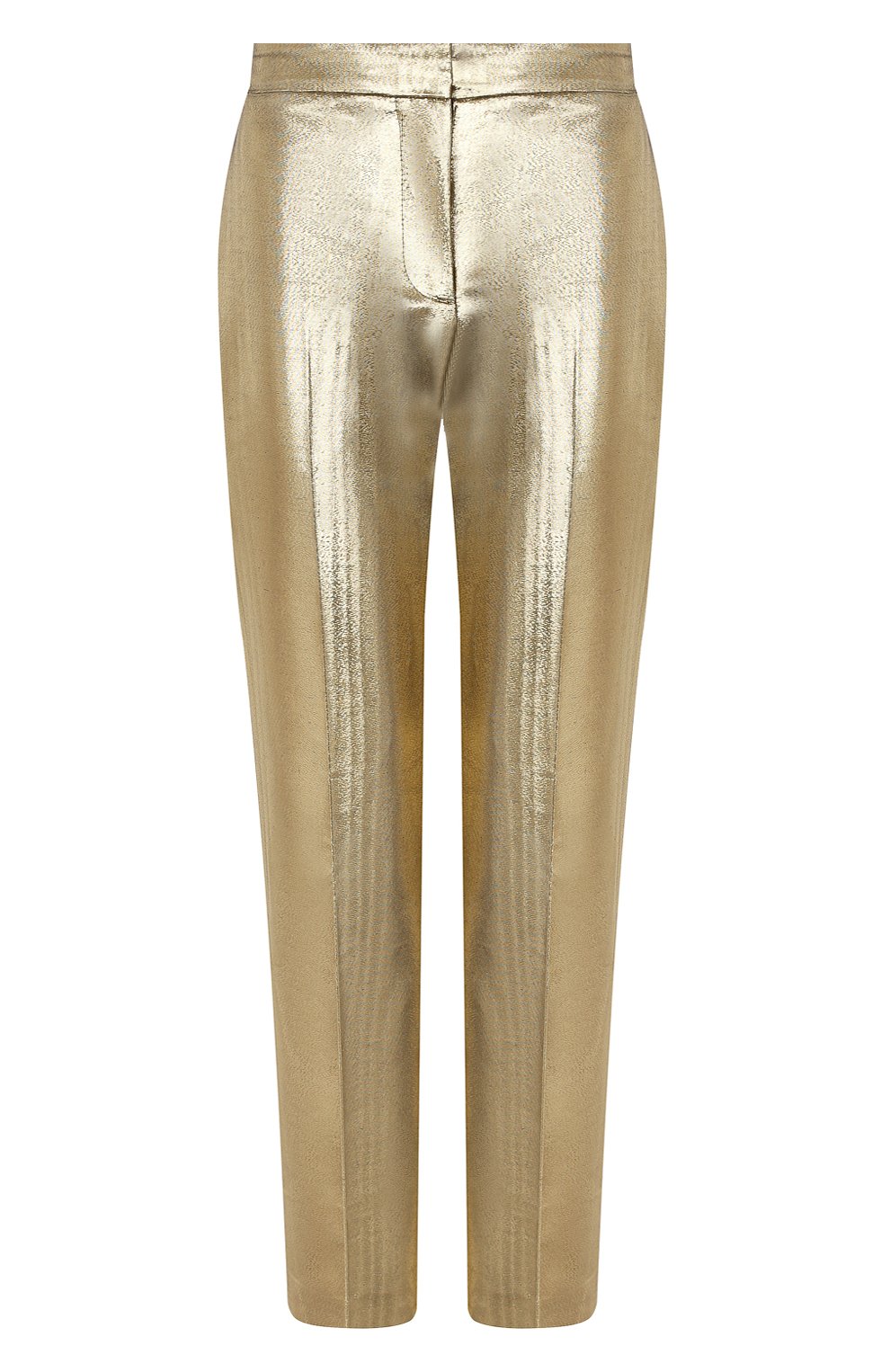 Женские брюки из хлопка и шелка ALEXANDER MCQUEEN золотого цвета, арт. 631818/QEACC | Фото 1 (Материал внешний: Шелк, Хлопок; Длина (брюки, джинсы): Стандартные; Женское Кросс-КТ: Брюки-одежда; Силуэт Ж (брюки и джинсы): Прямые; Материал подклада: Купро)