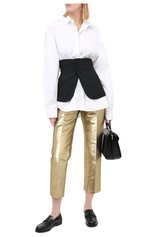 Женские брюки из хлопка и шелка ALEXANDER MCQUEEN золотого цвета, арт. 631818/QEACC | Фото 3 (Материал внешний: Шелк, Хлопок; Длина (брюки, джинсы): Стандартные; Женское Кросс-КТ: Брюки-одежда; Силуэт Ж (брюки и джинсы): Прямые; Материал подклада: Купро)