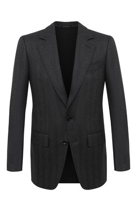 Мужской шерстяной пиджак TOM FORD темно-серого цвета по цене 299500 руб., арт. 856R01/1IMU40 | Фото 1 Мужской шерстяной пиджак TOM FORD темно-серого цвета, арт. 856R01/1IMU40 | Фото 1 (Материал подклада: Купро, Шелк; Рукава: Длинные; Материал внешний: Шерсть; Длина (для топов): Стандартные; Случай: Формальный; Пиджаки М: Приталенный; 1-2-бортные: Однобортные; Стили: Классический)