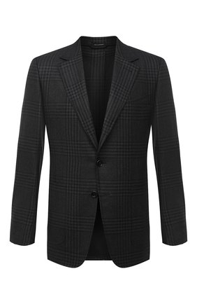 Мужской шерстяной пиджак TOM FORD темно-серого цвета по цене 313000 руб., арт. 822R47/10SP40 | Фото 1 Мужской шерстяной пиджак TOM FORD темно-серого цвета, арт. 822R47/10SP40 | Фото 1 (Рукава: Длинные; Длина (для топов): Стандартные; Материал подклада: Купро, Шелк; Материал внешний: Шерсть; Случай: Формальный; Пиджаки М: Приталенный; 1-2-бортные: Однобортные; Стили: Классический)