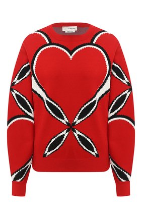 Женский пуловер из вискозы ALEXANDER MCQUEEN красного цвета по цене 113500 руб., арт. 641912/Q1ARZ | Фото 1 Женский пуловер из вискозы ALEXANDER MCQUEEN красного цвета, арт. 641912/Q1ARZ | Фото 1 (Длина (для топов): Стандартные; Рукава: Длинные; Женское Кросс-КТ: Пуловер-одежда; Материал внешний: Вискоза)