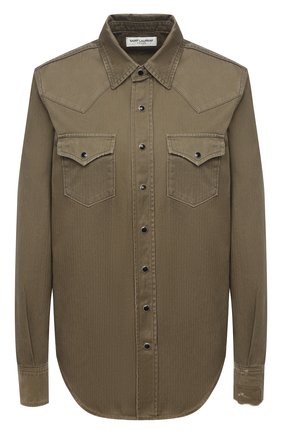 Женская хлопковая рубашка SAINT LAURENT хаки цвета по цене 53500 руб., арт. 629965/Y596V | Фото 1 Женская хлопковая рубашка SAINT LAURENT хаки цвета, арт. 629965/Y596V | Фото 1