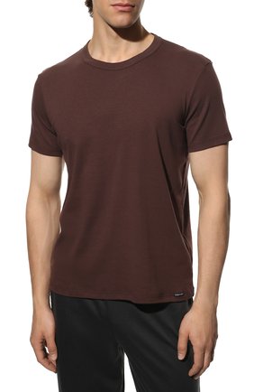 Мужская хлопковая футболка TOM FORD темно-коричневого цвета, арт. T4M081040 | Фото 3 (Кросс-КТ: домашняя одежда; Рукава: Короткие; Длина (для топов): Стандартные; Материал внешний: Хлопок; Мужское Кросс-КТ: Футболка-белье)