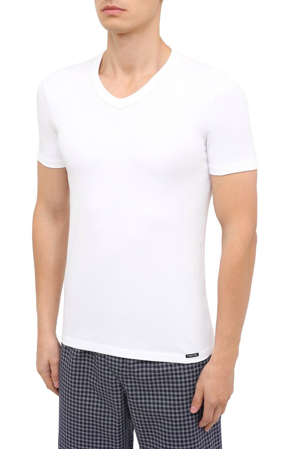 Мужская хлопковая футболка TOM FORD белого цвета, арт. T4M091040 | Фото 3 (Кросс-КТ: домашняя одежда; Рукава: Короткие; Длина (для топов): Стандартные; Материал внешний: Хлопок; Мужское Кросс-КТ: Футболка-белье)
