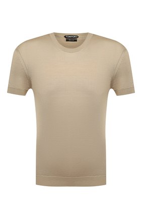 Мужской шелковый джемпер TOM FORD бежевого цвета по цене 66450 руб., арт. BVS9C/TFKC10 | Фото 1 Мужской шелковый джемпер TOM FORD бежевого цвета, арт. BVS9C/TFKC10 | Фото 1 (Длина (для топов): Стандартные; Рукава: Короткие; Материал внешний: Шелк; Мужское Кросс-КТ: Джемперы; Стили: Кэжуэл; Принт: Без принта; Вырез: Круглый)