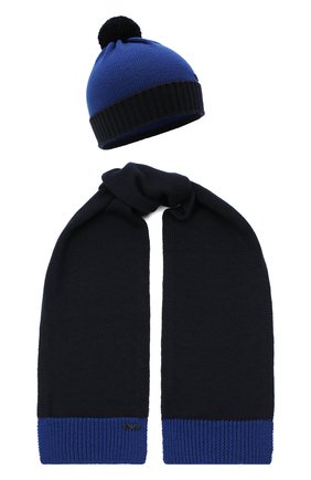 Детский комплект из шапки и шарфа EMPORIO ARMANI синего цвета, арт. 407308/0A747 | Фото 1 (Материал: Шерсть, Текстиль; Региональные ограничения белый список (Axapta Mercury): RU)