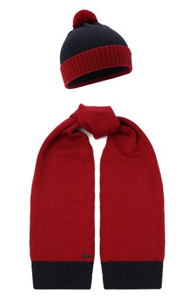 Детский комплект из шапки и шарфа EMPORIO ARMANI красного цвета по цене 15500 руб., арт. 407308/0A747 | Фото 1 Детский комплект из шапки и шарфа EMPORIO ARMANI красного цвета, арт. 407308/0A747 | Фото 1