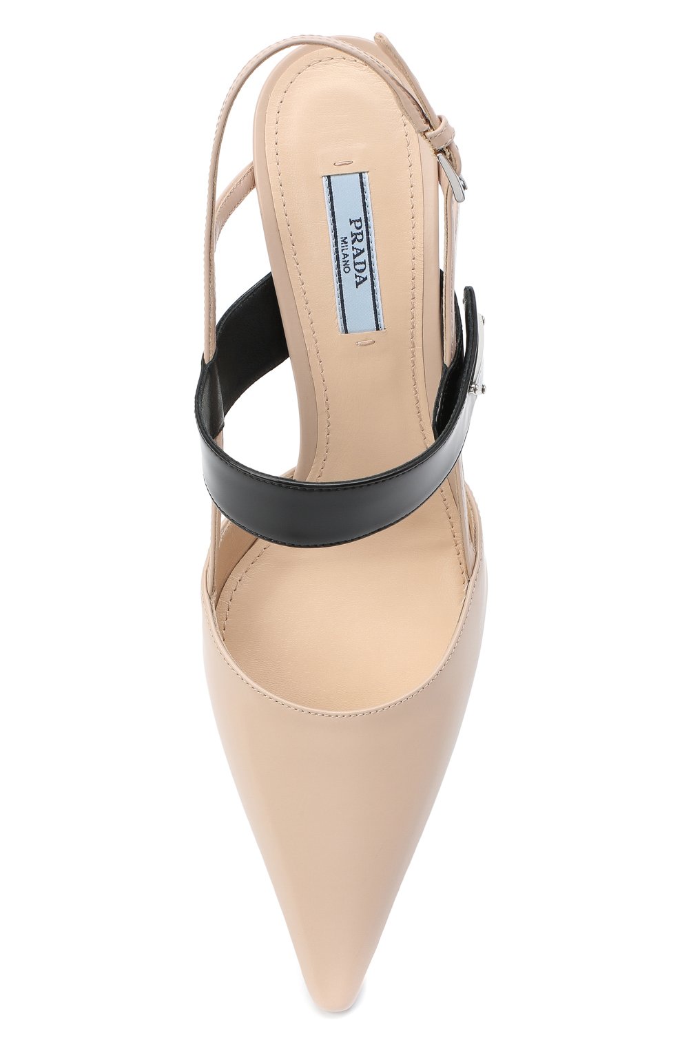 Женские кожаные туфли PRADA светло-бежевого цвета, арт. 1I322M-AZ3-F0G44-055 | Фото 4 (Каблук высота: Низкий; Материал внутренний: Натуральная кожа; Каблук тип: Шпилька; Подошва: Плоская)