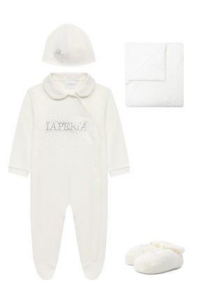 Детский комплект из 4-х предметов LA PERLA бежевого цвета по цене 25200 руб., арт. 48313 | Фото 1 Детский комплект из 4-х предметов LA PERLA бежевого цвета, арт. 48313 | Фото 1