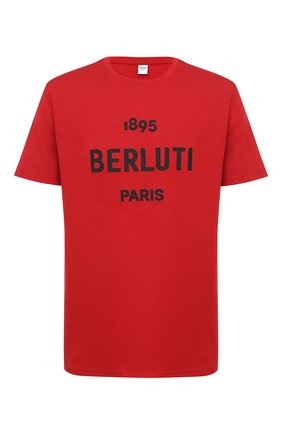 Мужская хлопковая футболка BERLUTI красного цвета, арт. R18JRS50-002 | Фото 1 (Рукава: Короткие; Длина (для топов): Удлиненные; Материал внешний: Хлопок; Принт: С принтом; Стили: Кэжуэл)