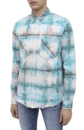 Мужская хлопковая рубашка AMIRI синего цвета, арт. F0M06189PD | Фото 3 (Манжеты: На пуговицах; Воротник: Кент; Рукава: Длинные; Случай: Повседневный; Длина (для топов): Стандартные; Стили: Гранж; Принт: С принтом; Материал внешний: Хлопок; Мужское Кросс-КТ: Рубашка-одежда)