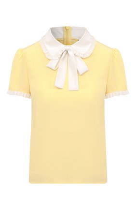 Женская шелковая блузка REDVALENTINO желтого цвета по цене 34200 руб., арт. UR0AAA65/48P | Фото 1 Женская шелковая блузка REDVALENTINO желтого цвета, арт. UR0AAA65/48P | Фото 1