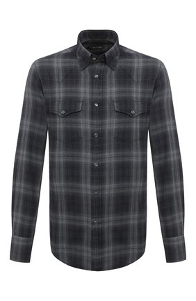 Мужская хлопковая рубашка TOM FORD темно-серого цвета по цене 49950 руб., арт. 8FT850/94MEKI | Фото 1 Мужская хлопковая рубашка TOM FORD темно-серого цвета, арт. 8FT850/94MEKI | Фото 1 (Длина (для топов): Стандартные; Рукава: Длинные; Материал внешний: Хлопок; Случай: Повседневный; Манжеты: На кнопках; Воротник: Кент)