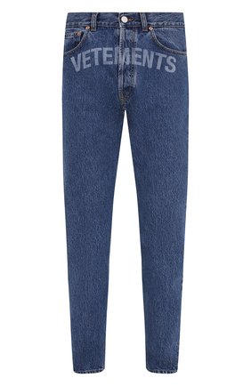 Мужские джинсы VETEMENTS синего цвета по цене 106500 руб., арт. MAH21PA136 2802 | Фото 1 Мужские джинсы VETEMENTS синего цвета, арт. MAH21PA136 2802 | Фото 1 (Длина (брюки, джинсы): Стандартные; Материал внешний: Хлопок; Силуэт М (брюки): Прямые; Стили: Кэжуэл)