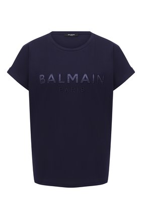 Женская хлопковая футболка BALMAIN темно-синего цвета по цене 26800 руб., арт. UF01351/I590 | Фото 1 Женская хлопковая футболка BALMAIN темно-синего цвета, арт. UF01351/I590 | Фото 1